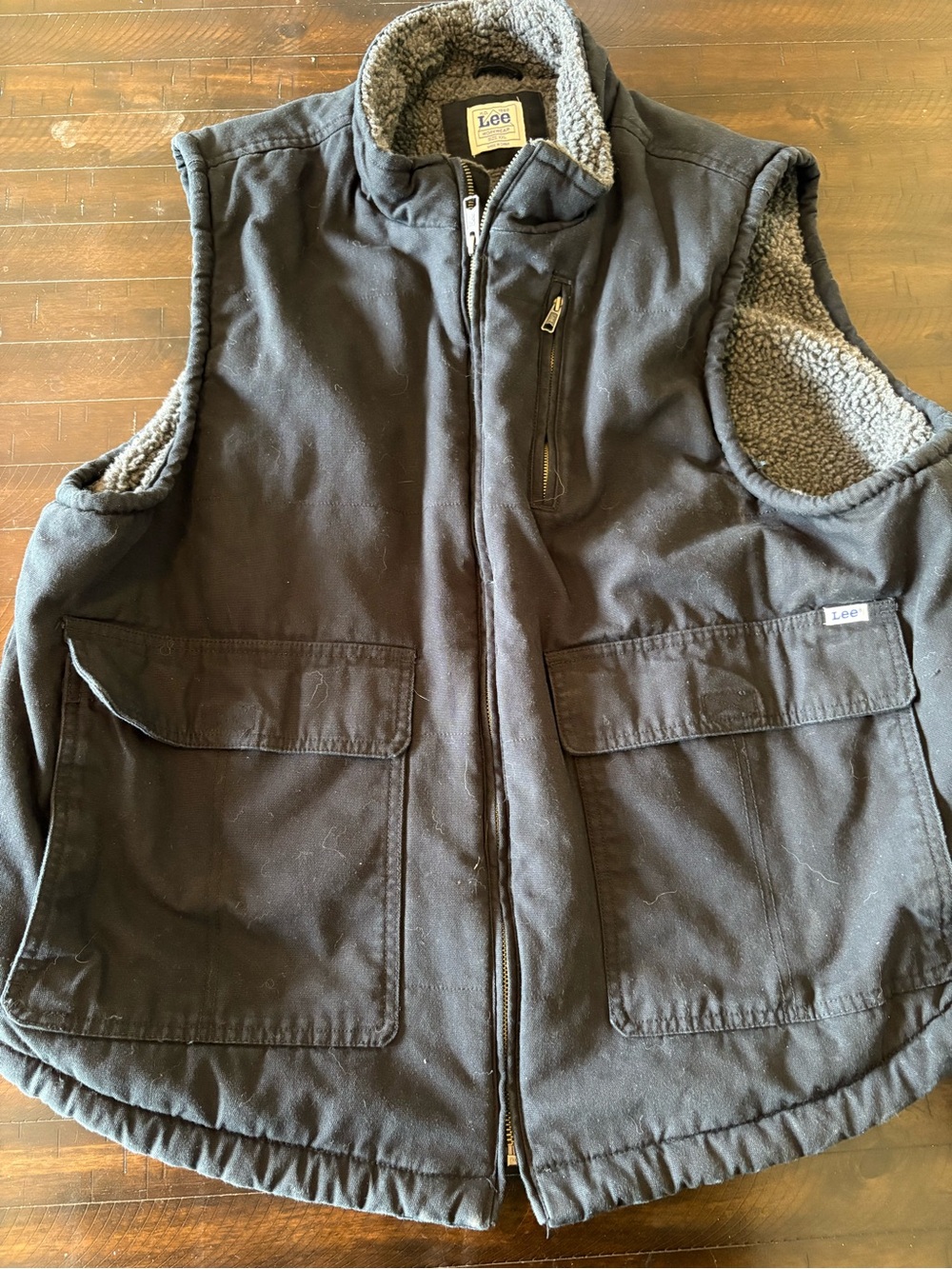 Lee Men's Black Zip-Up Faux Sherpa Lined Duck Canvas Workwear Vest sz XXL